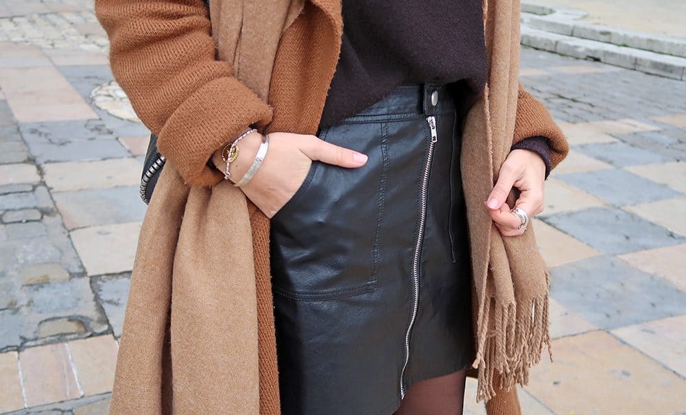 jupe simili cuir shein fermeture éclair manteau marron