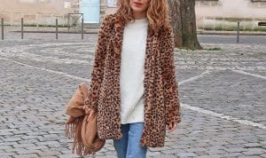 manteau leopard fluffy echarpe marorn