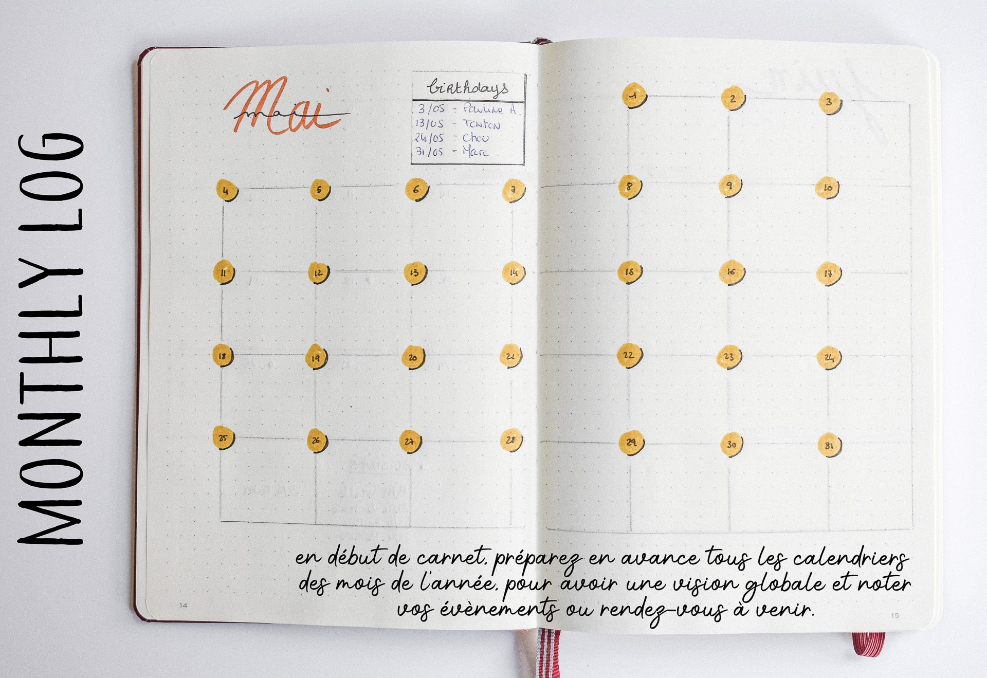 monthly log bullet journal calendrier mensuel planner