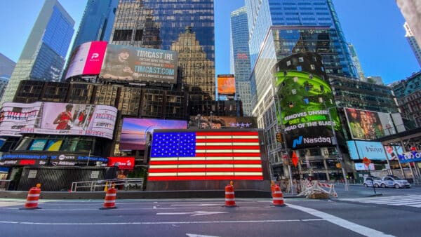 new york time square usa flag