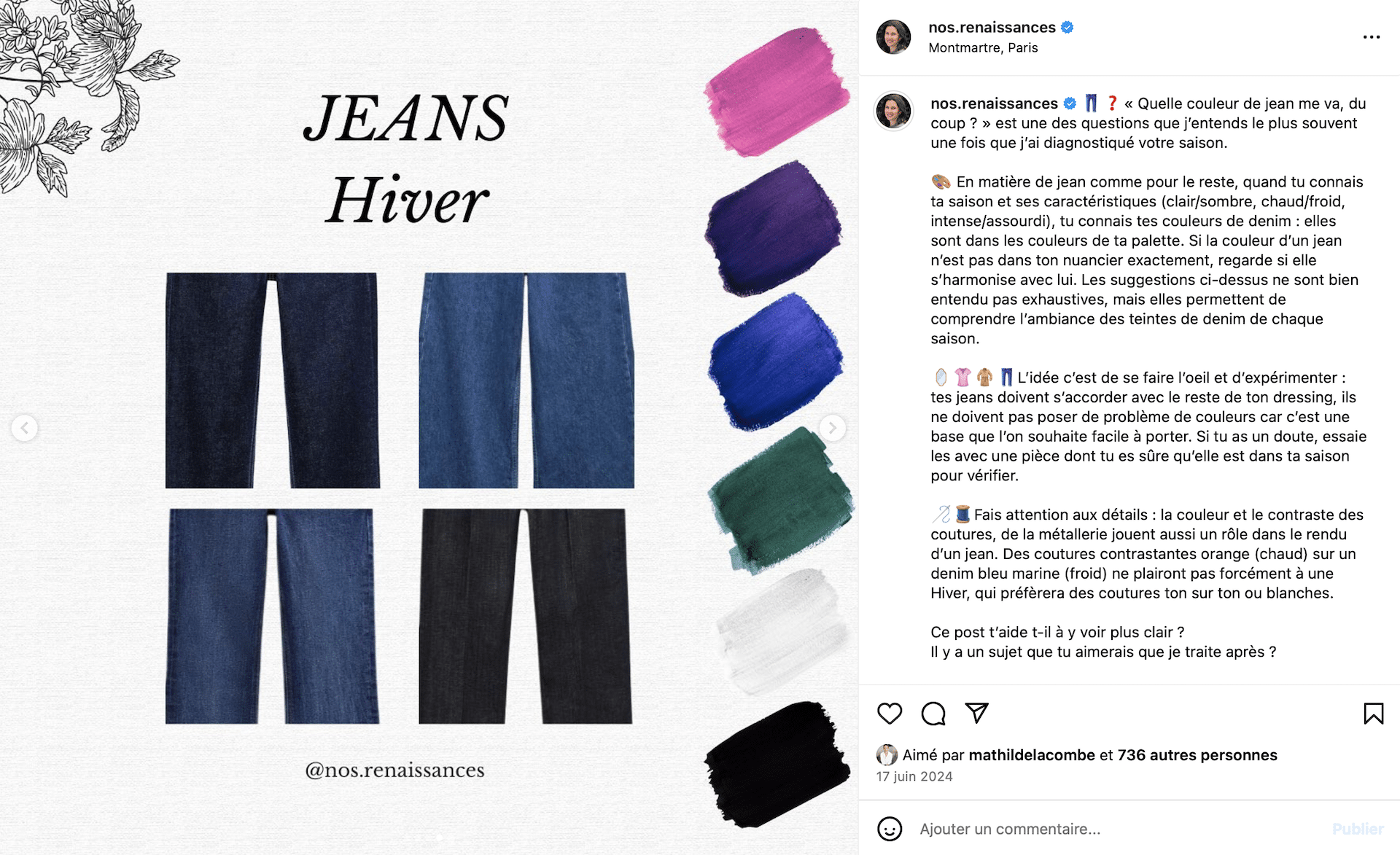 compte Instagram nos renaissance colorimétrie